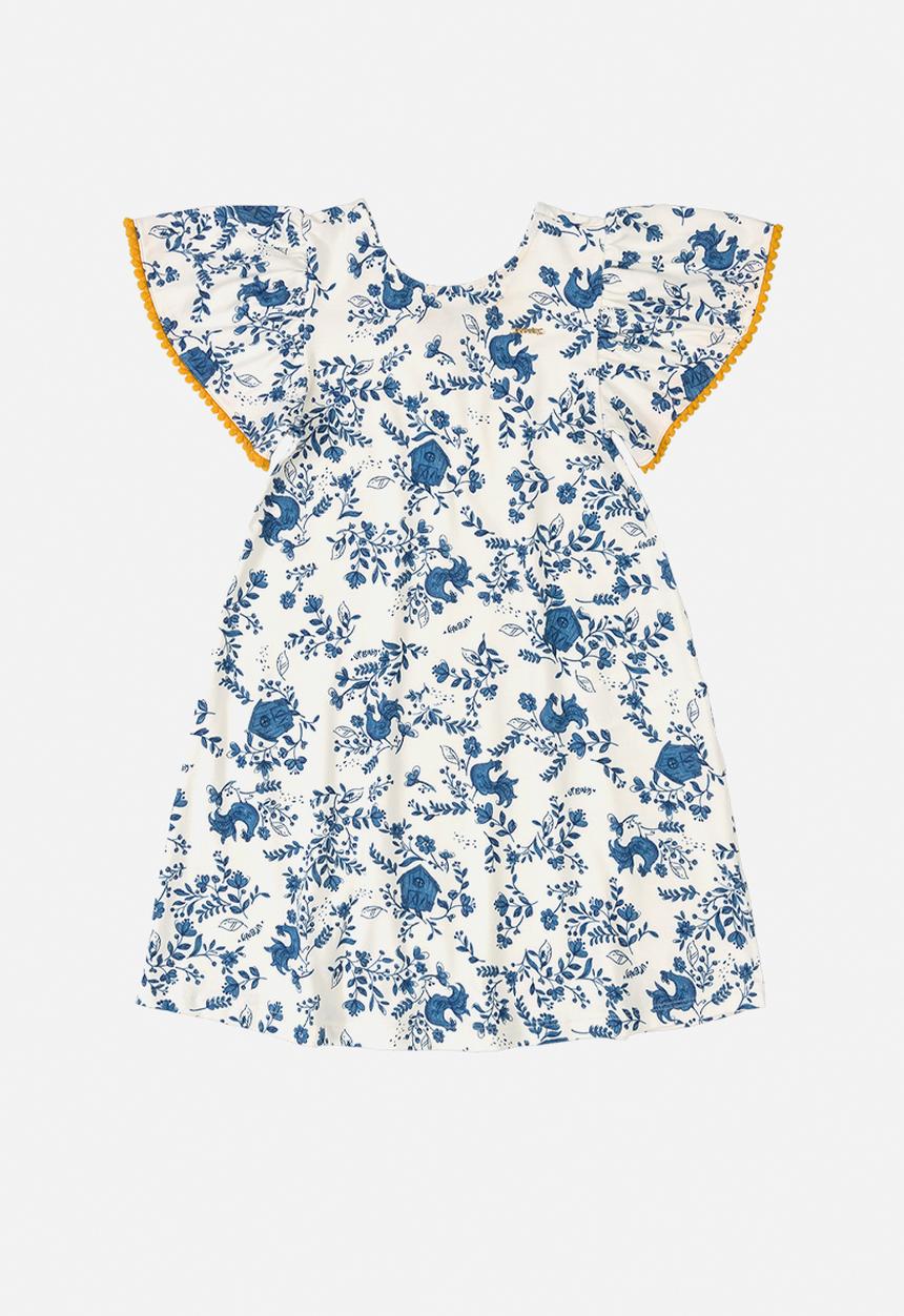 UP Baby - Flutter sleeve floral dress - blue & white