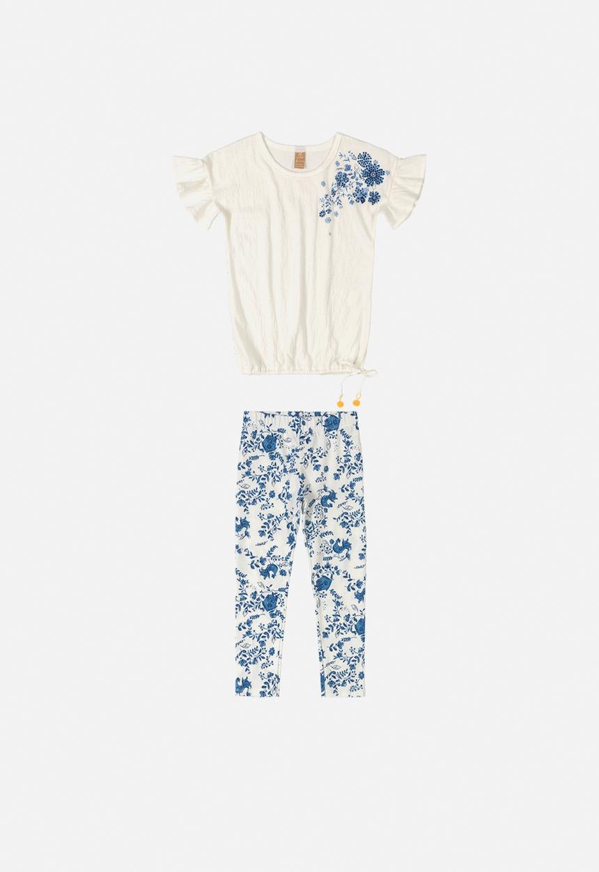 UP Baby - Girls tee & printed legging set - white & blue
