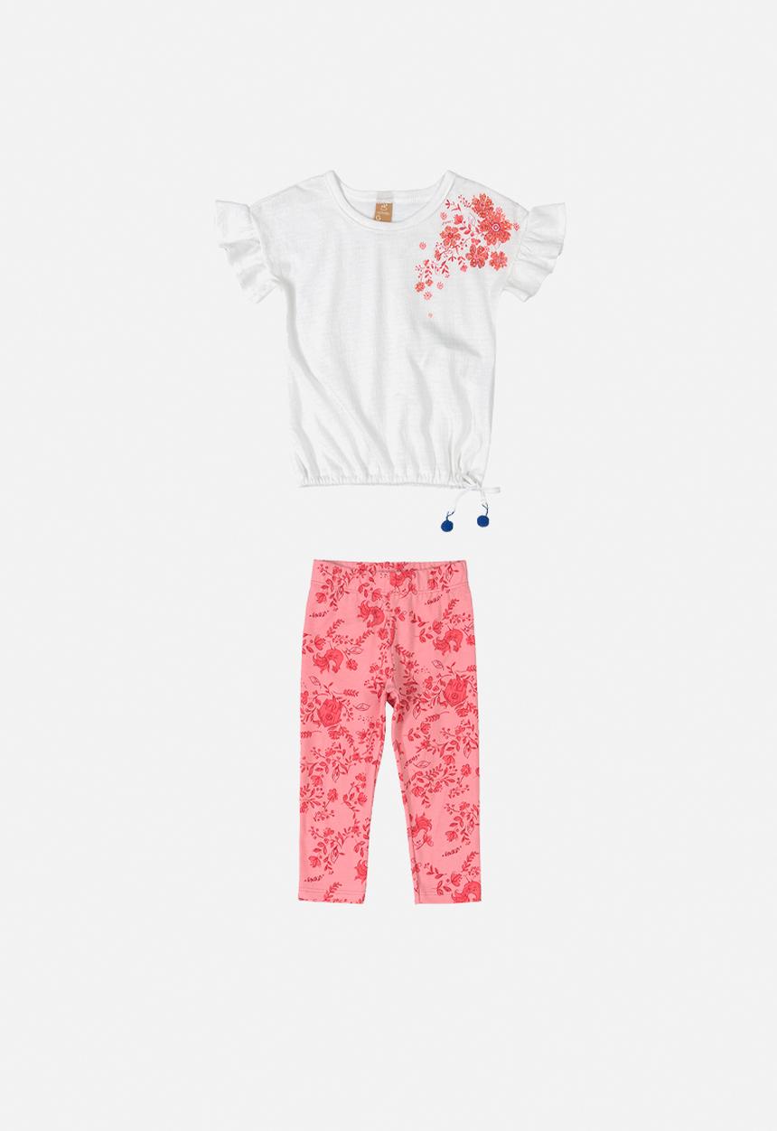 UP Baby - Girls tee & printed legging set - white & pink