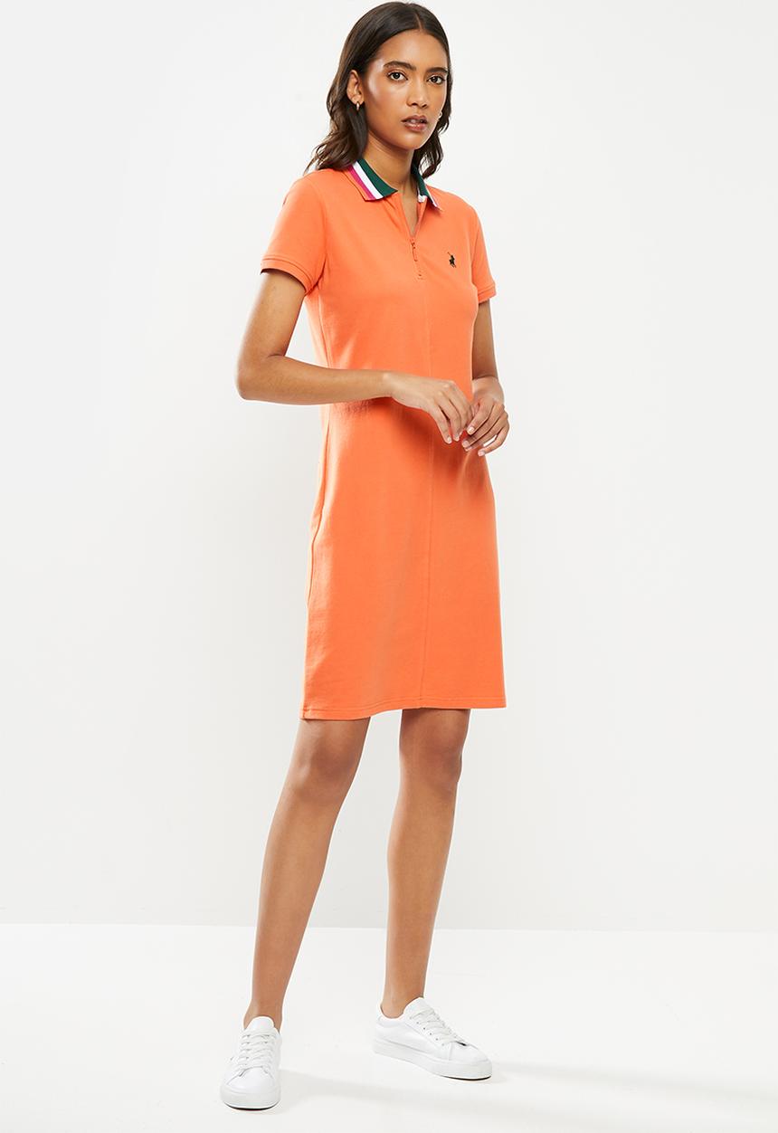 POLO - Mandy short sleeves zip stretch golfer dress - orange