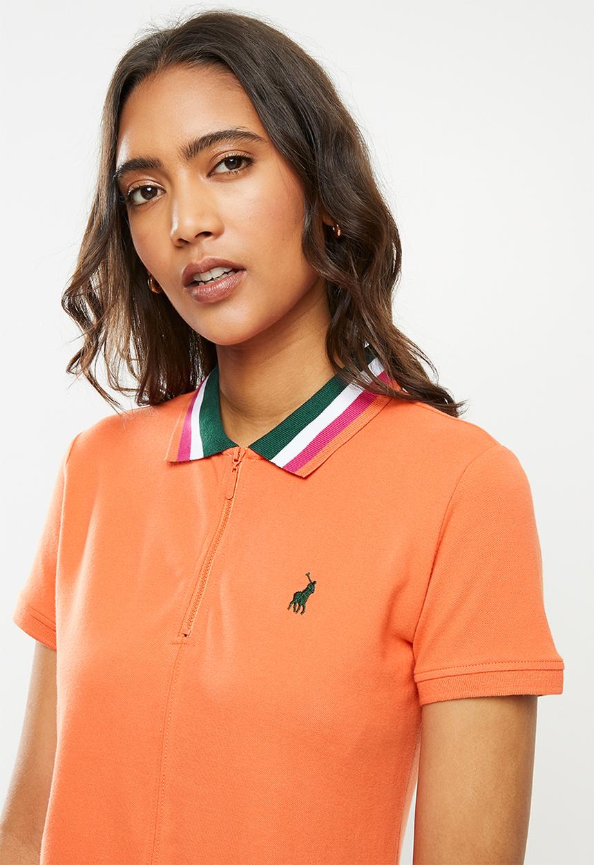 POLO - Mandy short sleeves zip stretch golfer dress - orange