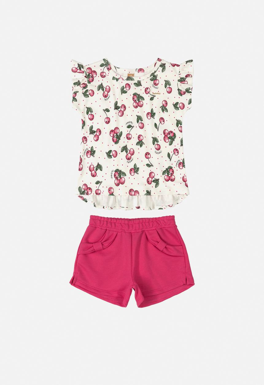 UP Baby - Girls printed tee & shorts set - white & pink