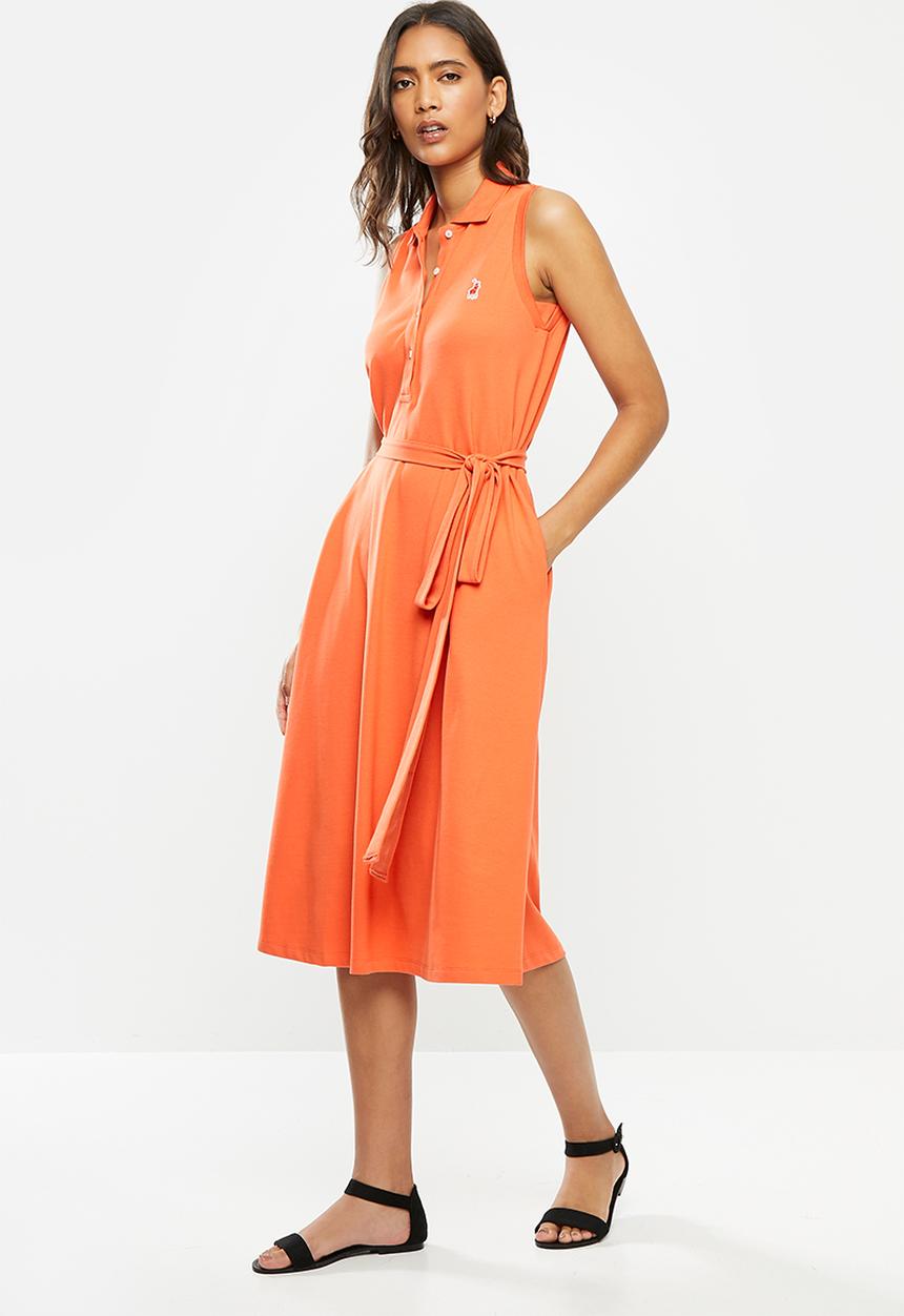 POLO - Bianca sl longer length golfer dress - orange