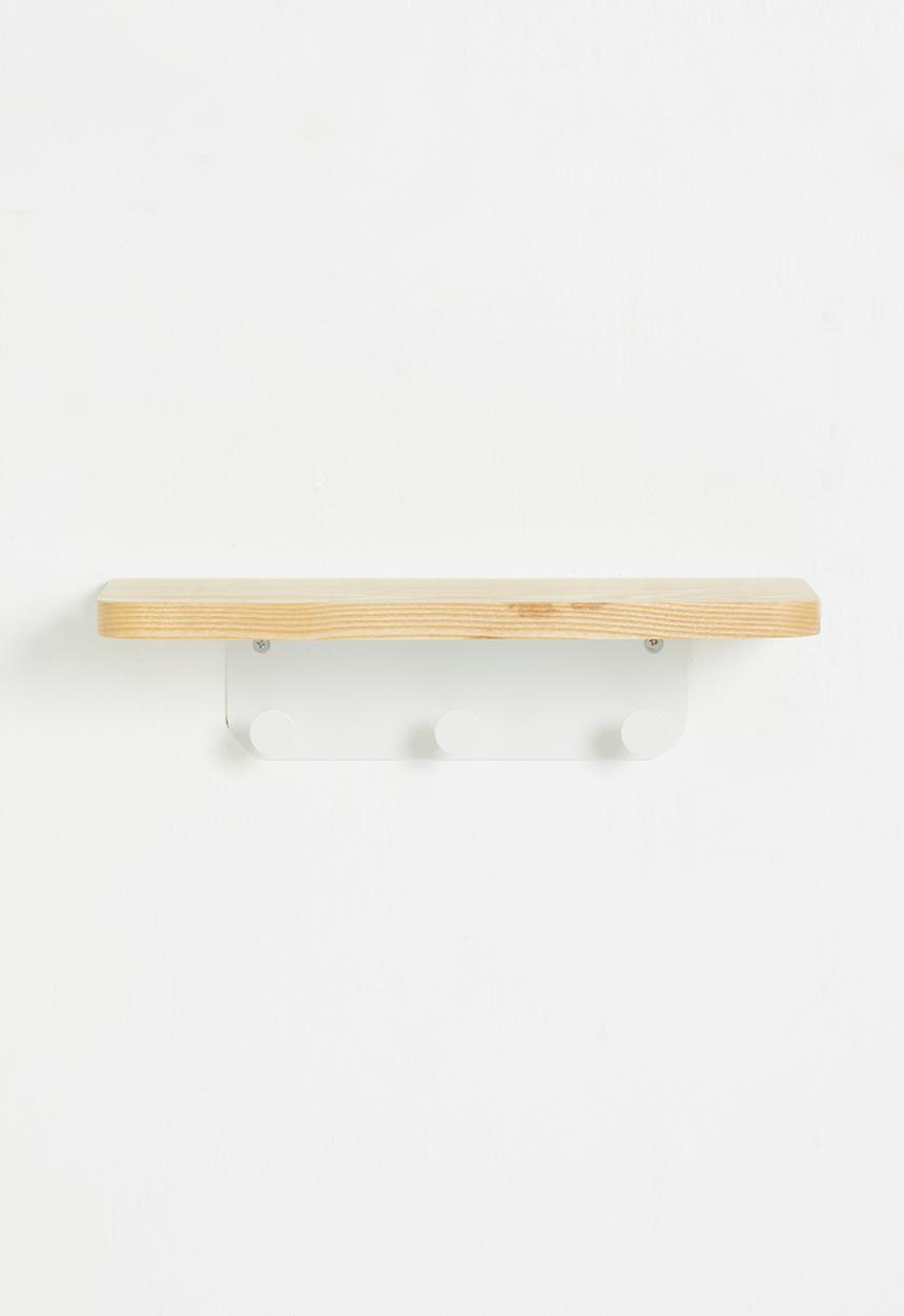 Sixth Floor - Small wall mounted hook shelf - white & natural