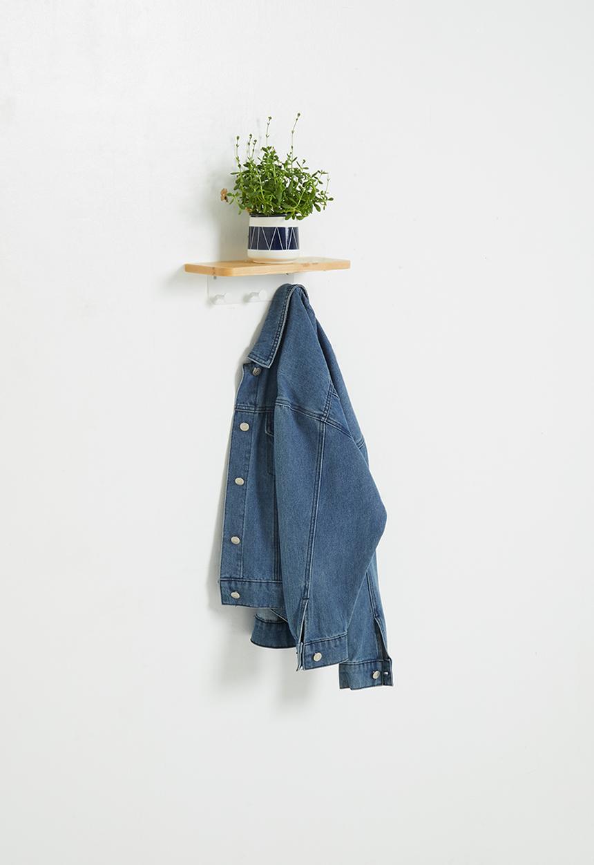 Sixth Floor - Small wall mounted hook shelf - white & natural