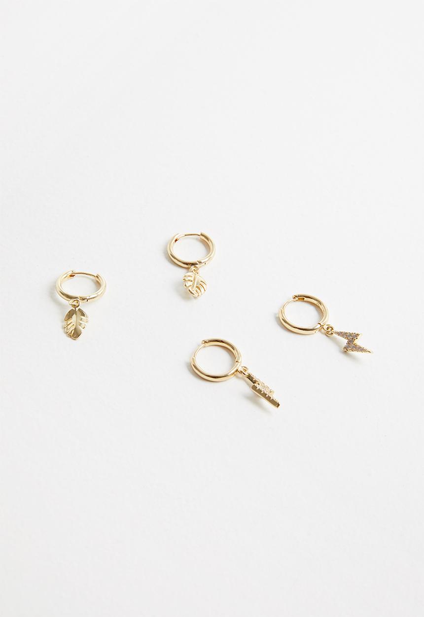 Keren Bella - Leaf and lighting charm hoop pack - gold