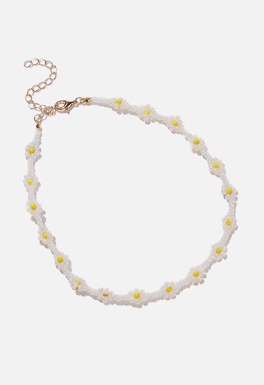 Rubi - Holiday beaded choker - white & yellow 