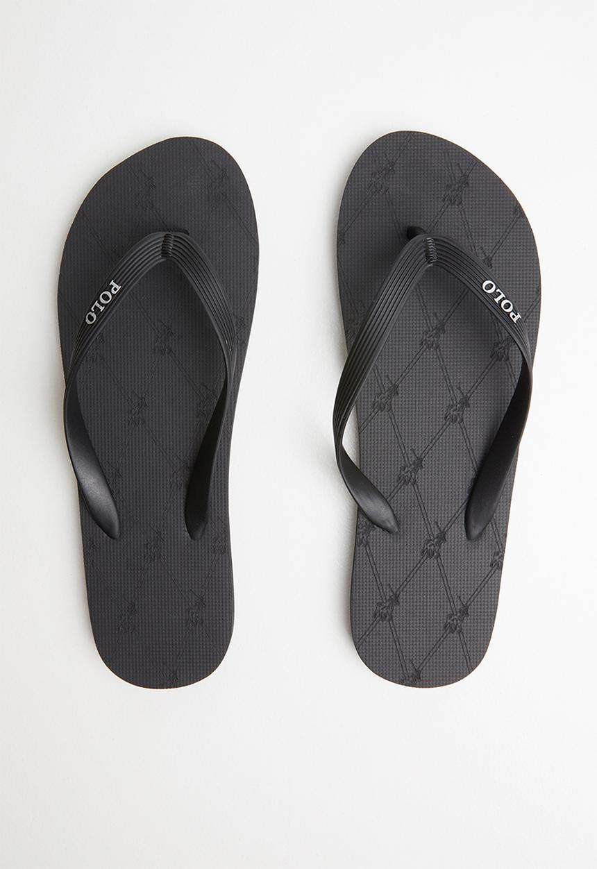 POLO - Mens lucas tonal monogram flip flop - black