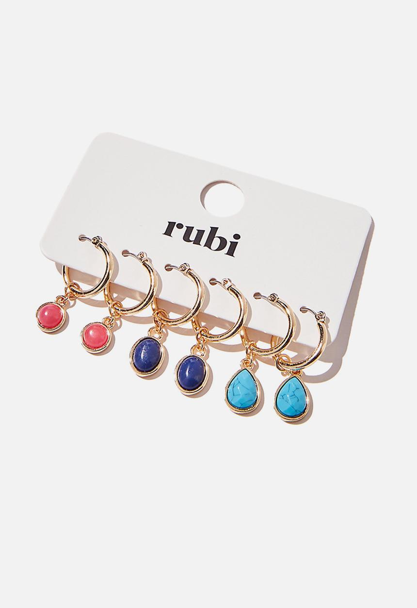 Rubi - 3 Pack luxe layers hoops - pink & blue 