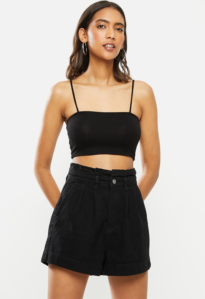 Blake - Spaghetti strap cami crop top - black