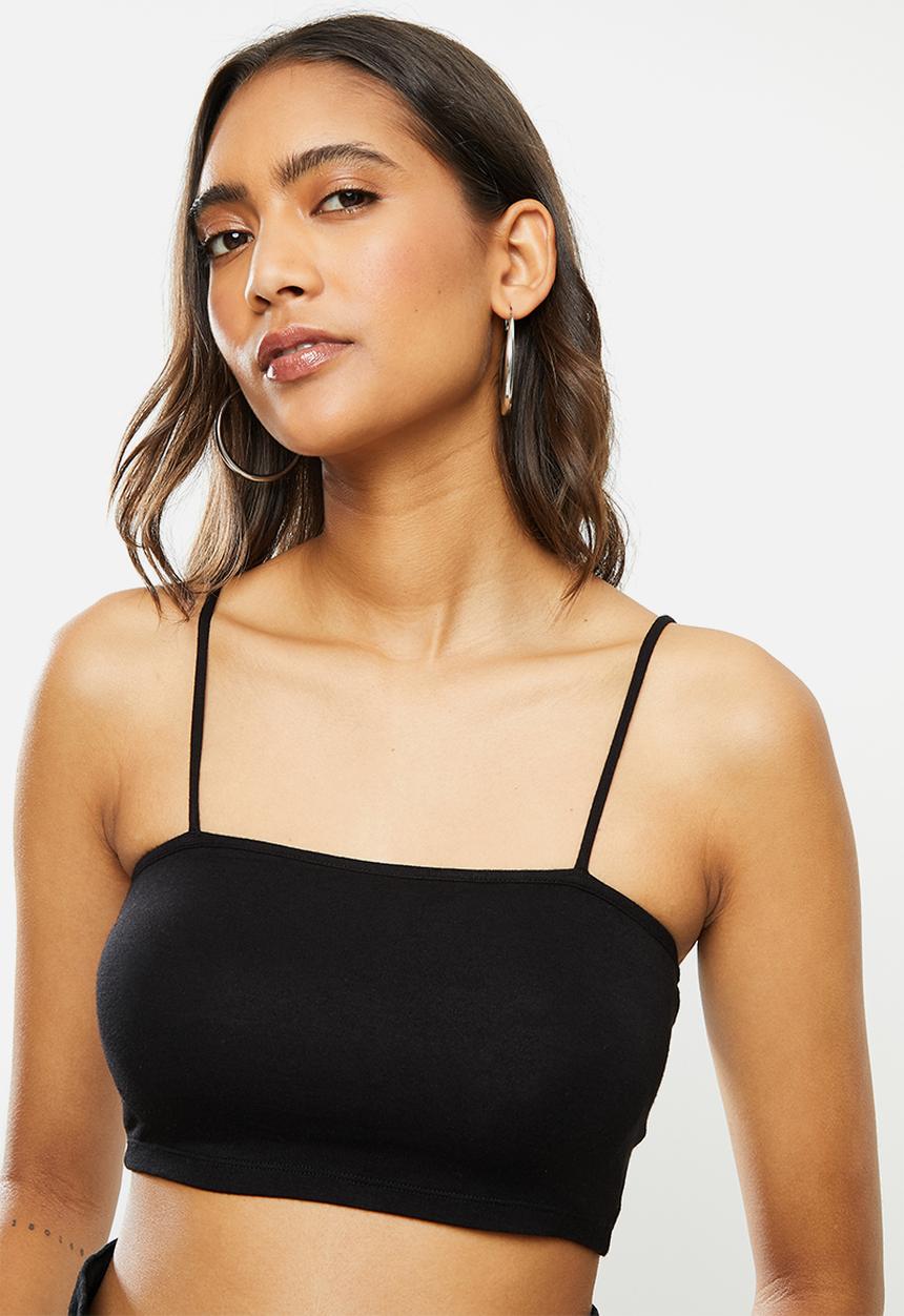 Blake - Spaghetti strap cami crop top - black