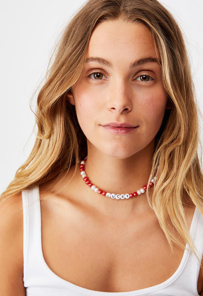 Rubi - Holiday beaded choker - red