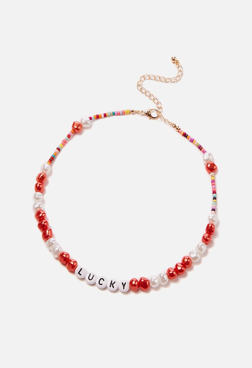 Rubi - Holiday beaded choker - red