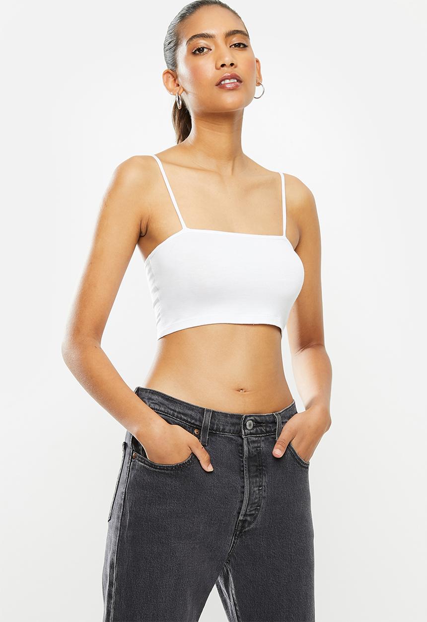 Blake - Spaghetti strap cami crop top-white