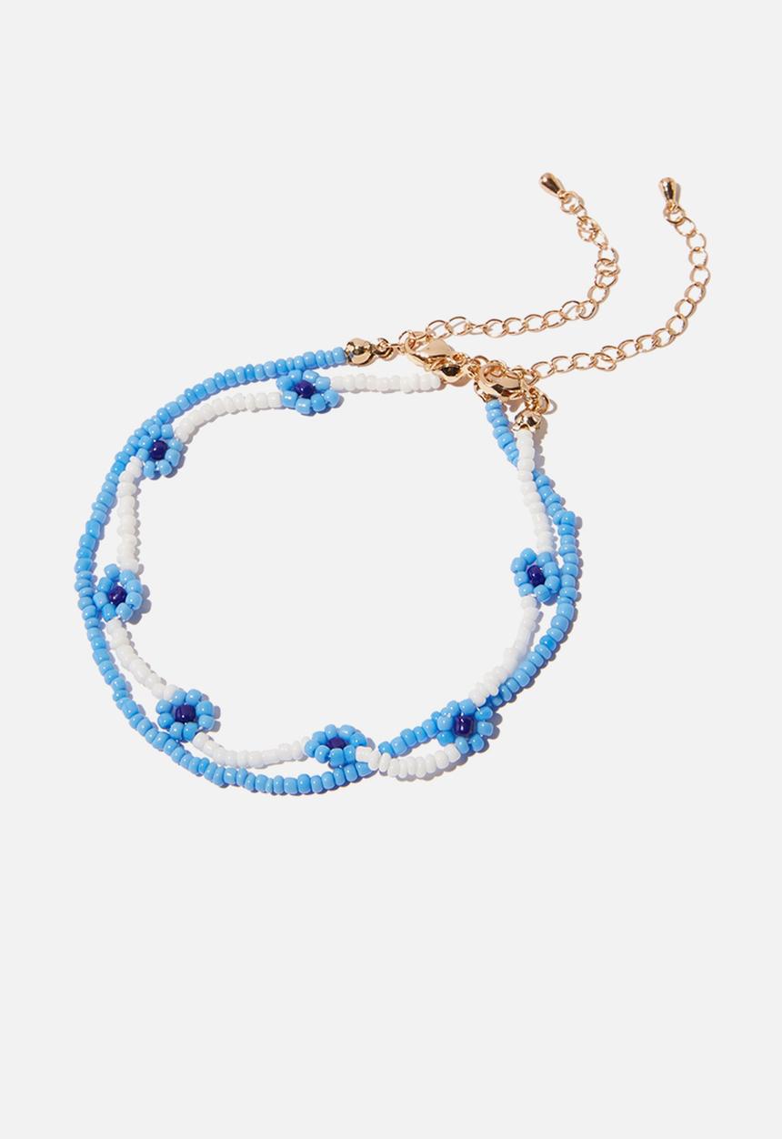 Rubi - Holiday beaded anklet - blue & white 