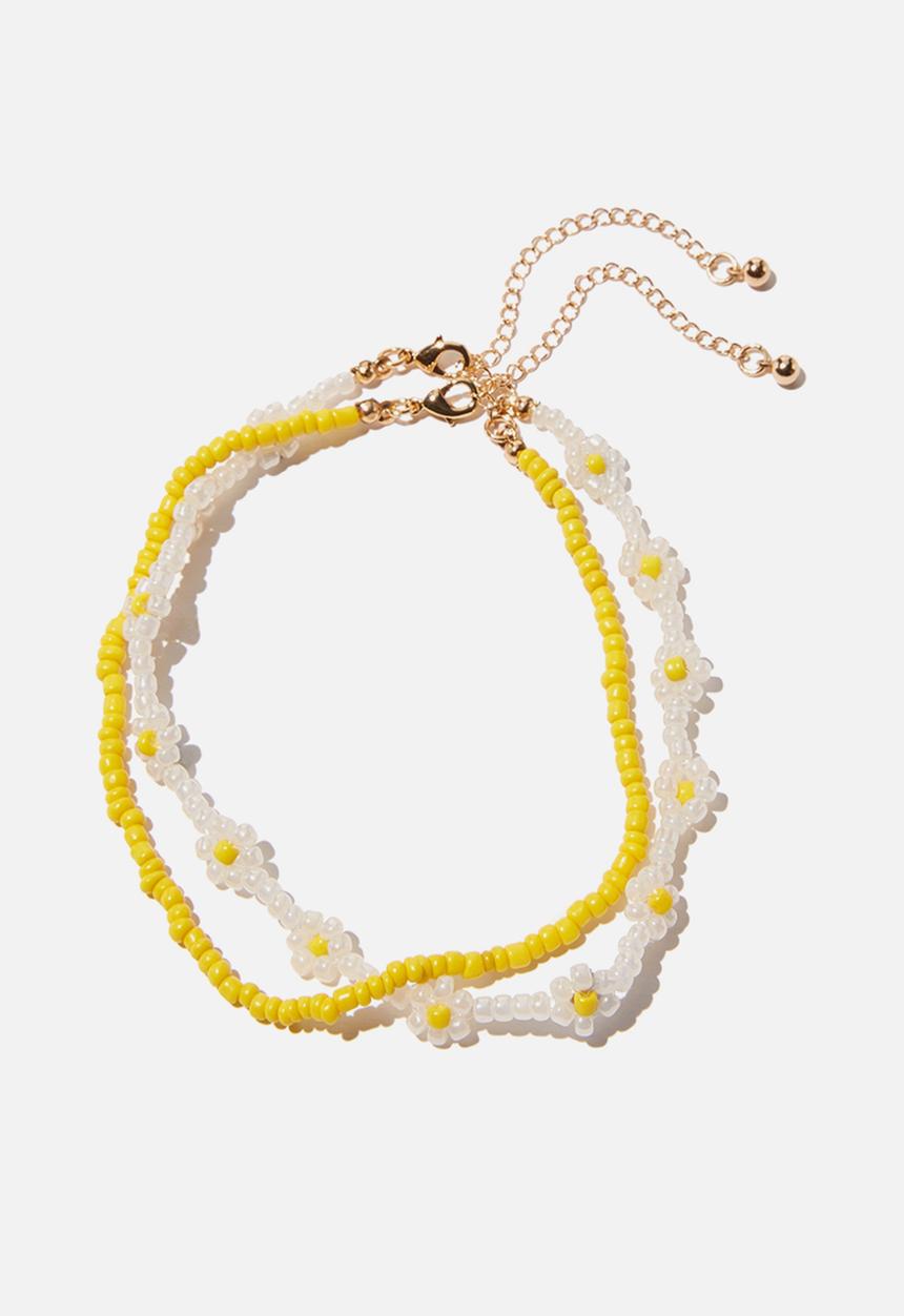 Rubi - Holiday beaded anklet - yellow & white 