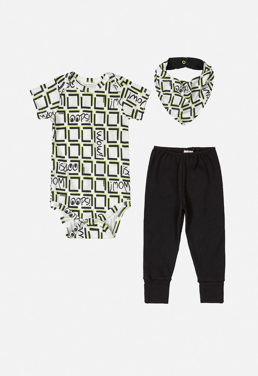 UP Baby - Boys bodysuit, pants & bib set - black & white