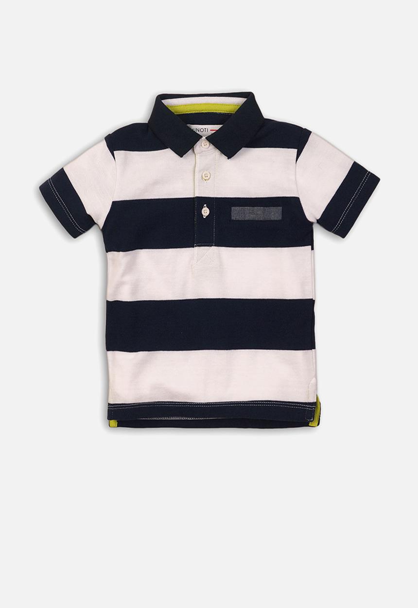 MINOTI - Striped pique polo shirt - navy/white 