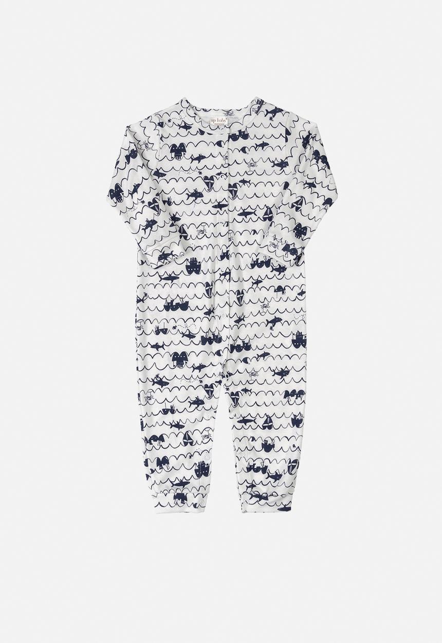 UP Baby - Boys long sleeve printed romper - navy/white