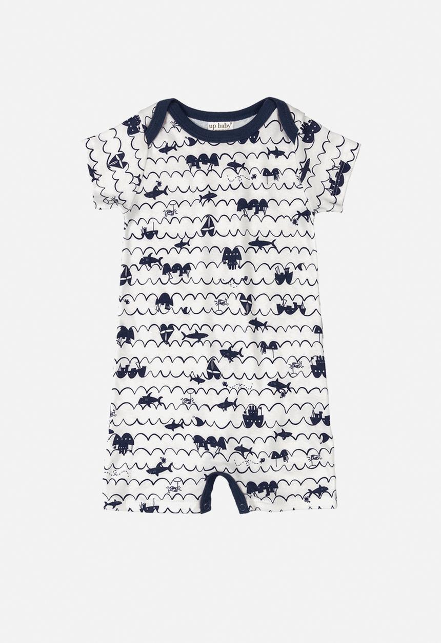 UP Baby - Soft jersey cotton printed romper - navy & white