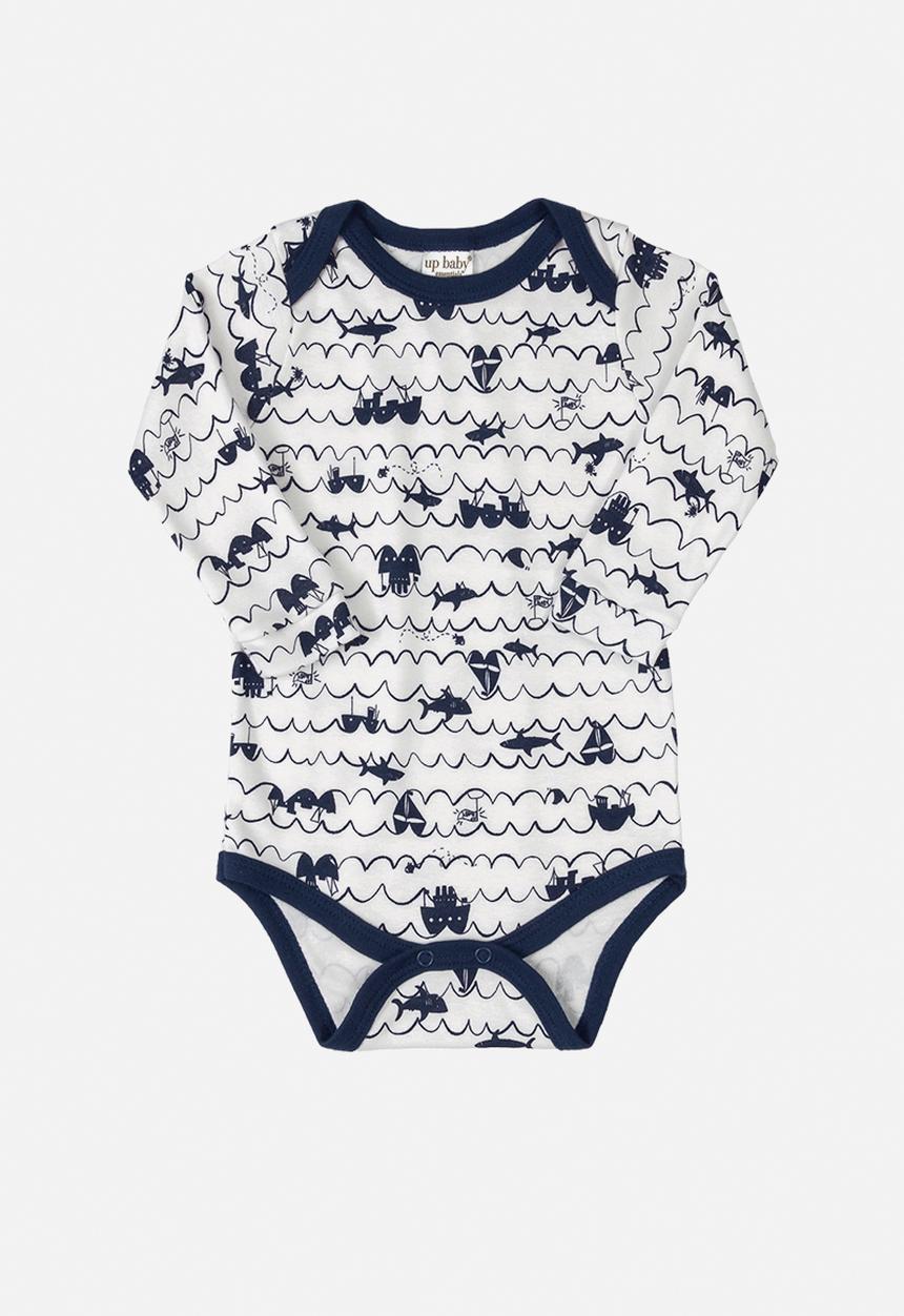 UP Baby - Boys printed long sleeve bodysuit - navy/ & white