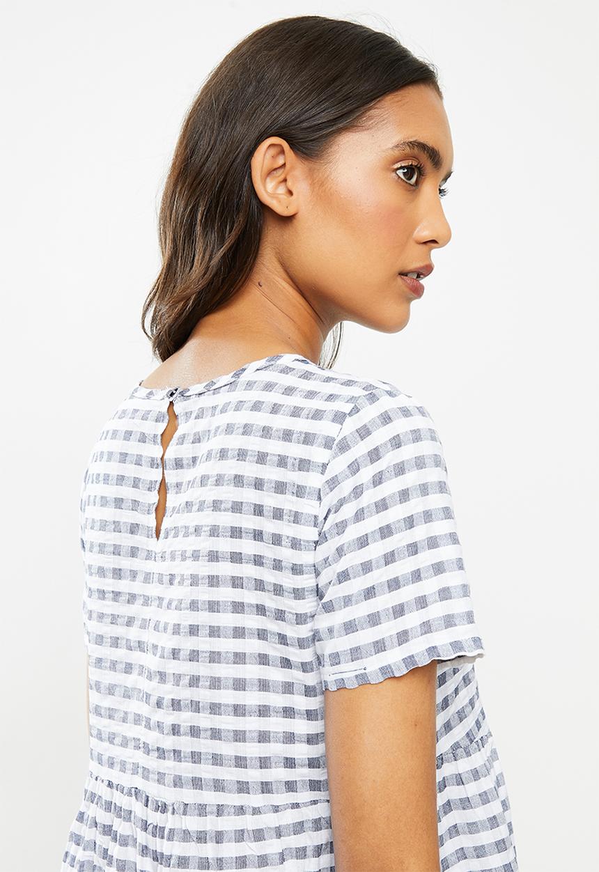 Blake - Seersucker tiered mini dress - black & white