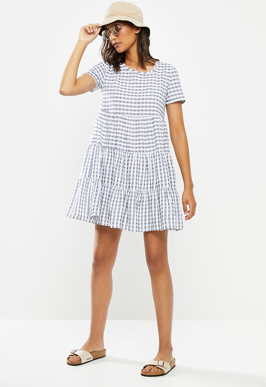 Blake - Seersucker tiered mini dress - black & white