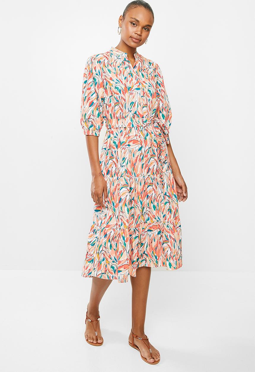 edit - Cotton tiered shirt dress - multi 