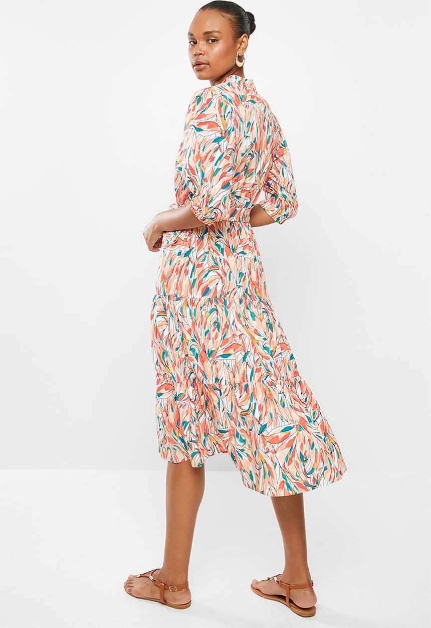 edit - Cotton tiered shirt dress - multi 