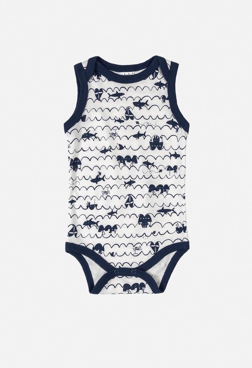 UP Baby - Boys printed sleeveless bodysuit - navy & white