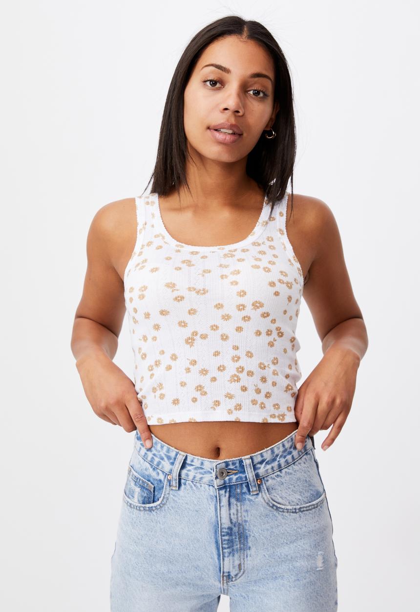 Cotton On - Little sister pointelle tank - white 