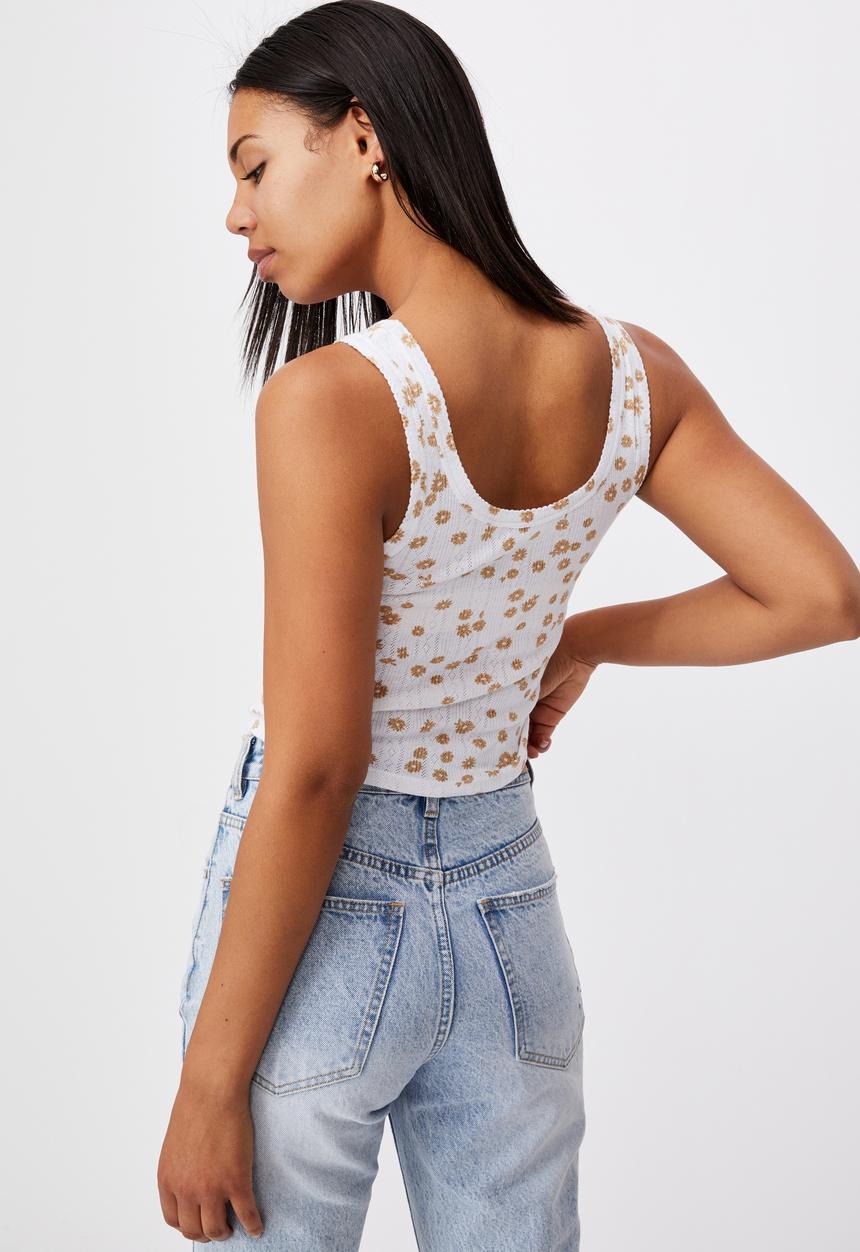 Cotton On - Little sister pointelle tank - white 