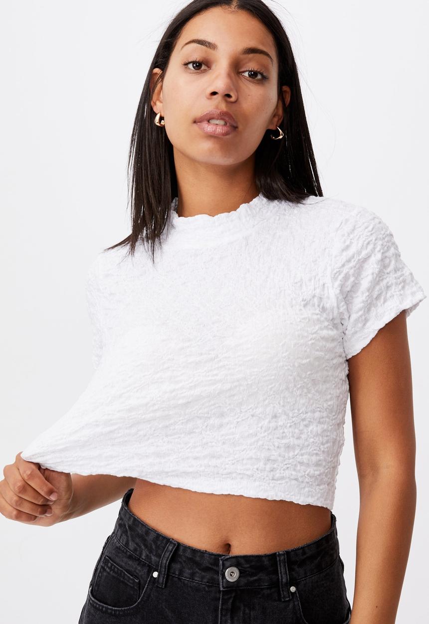 Cotton On - River mock neck short sleeve top - white