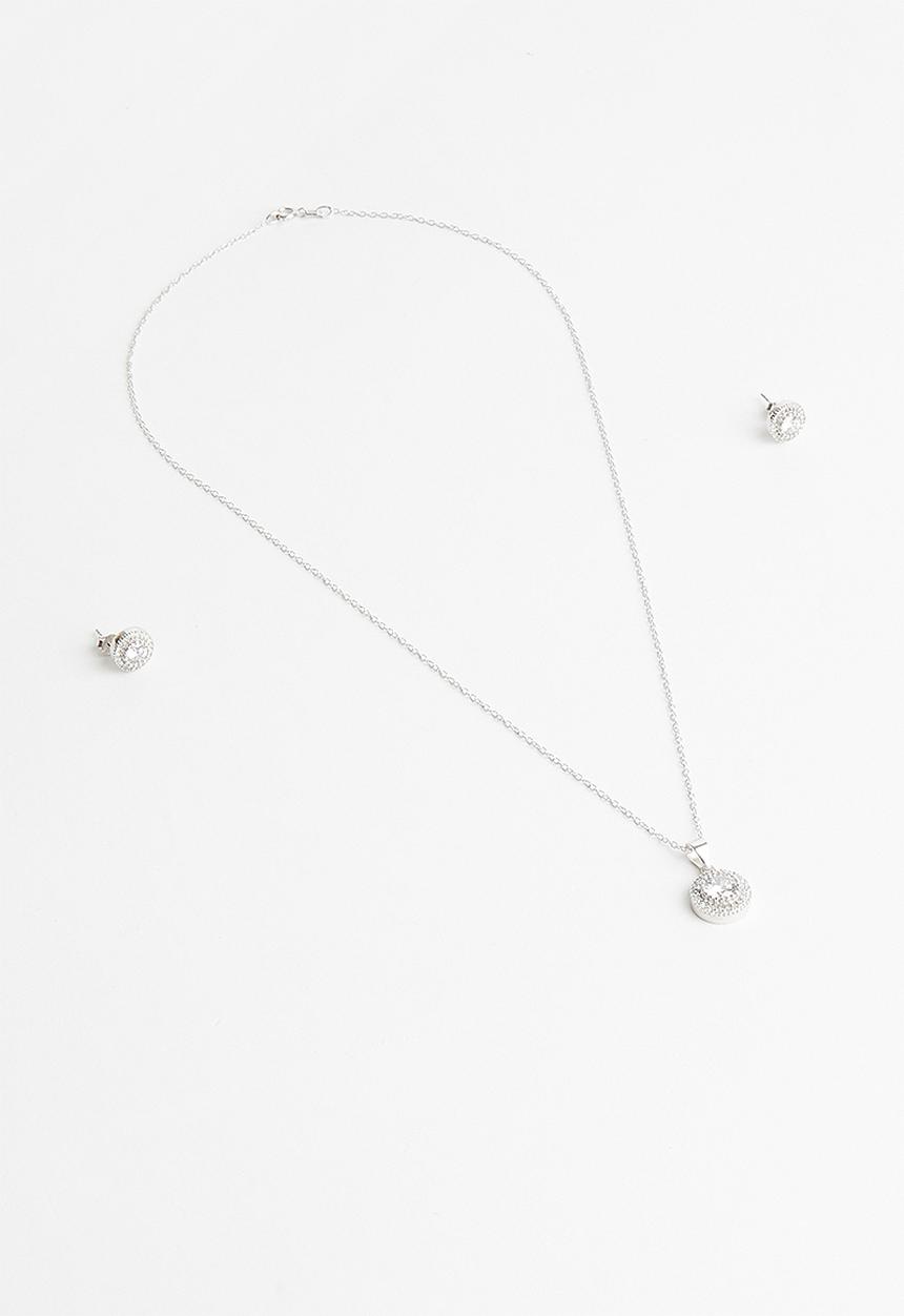 Superbalist - Cubic zirconia earrings and necklace set - silver