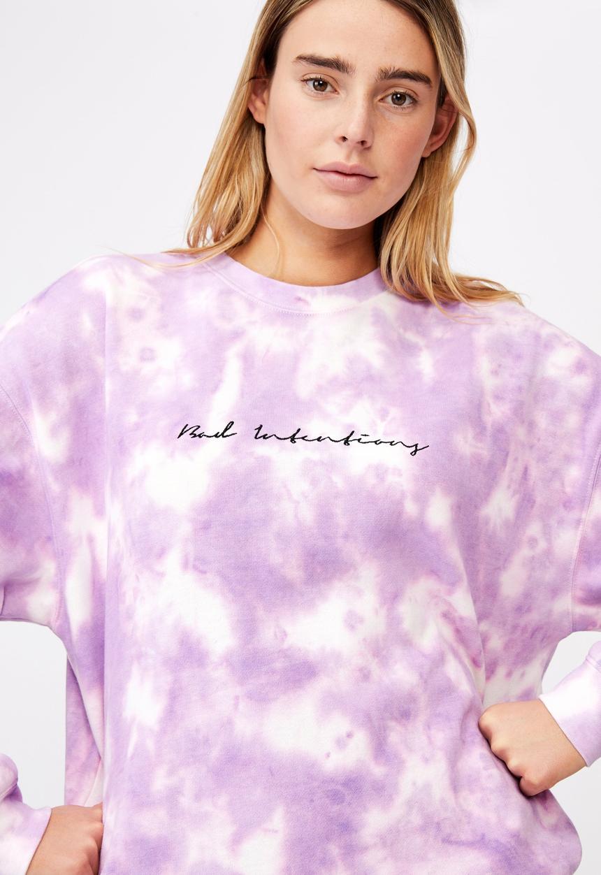 Factorie - Oversized graphic crew - lilac & white 