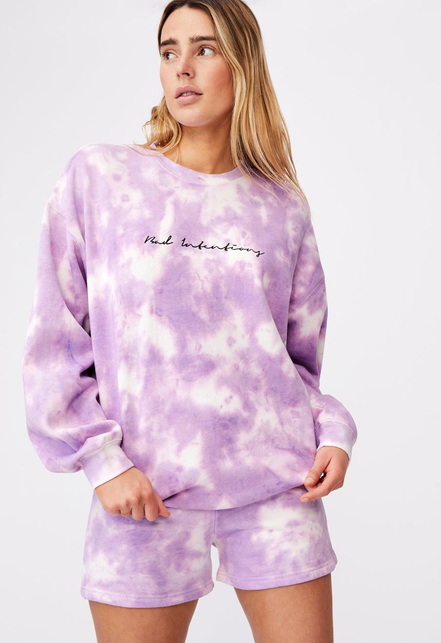 Factorie - Oversized graphic crew - lilac & white 