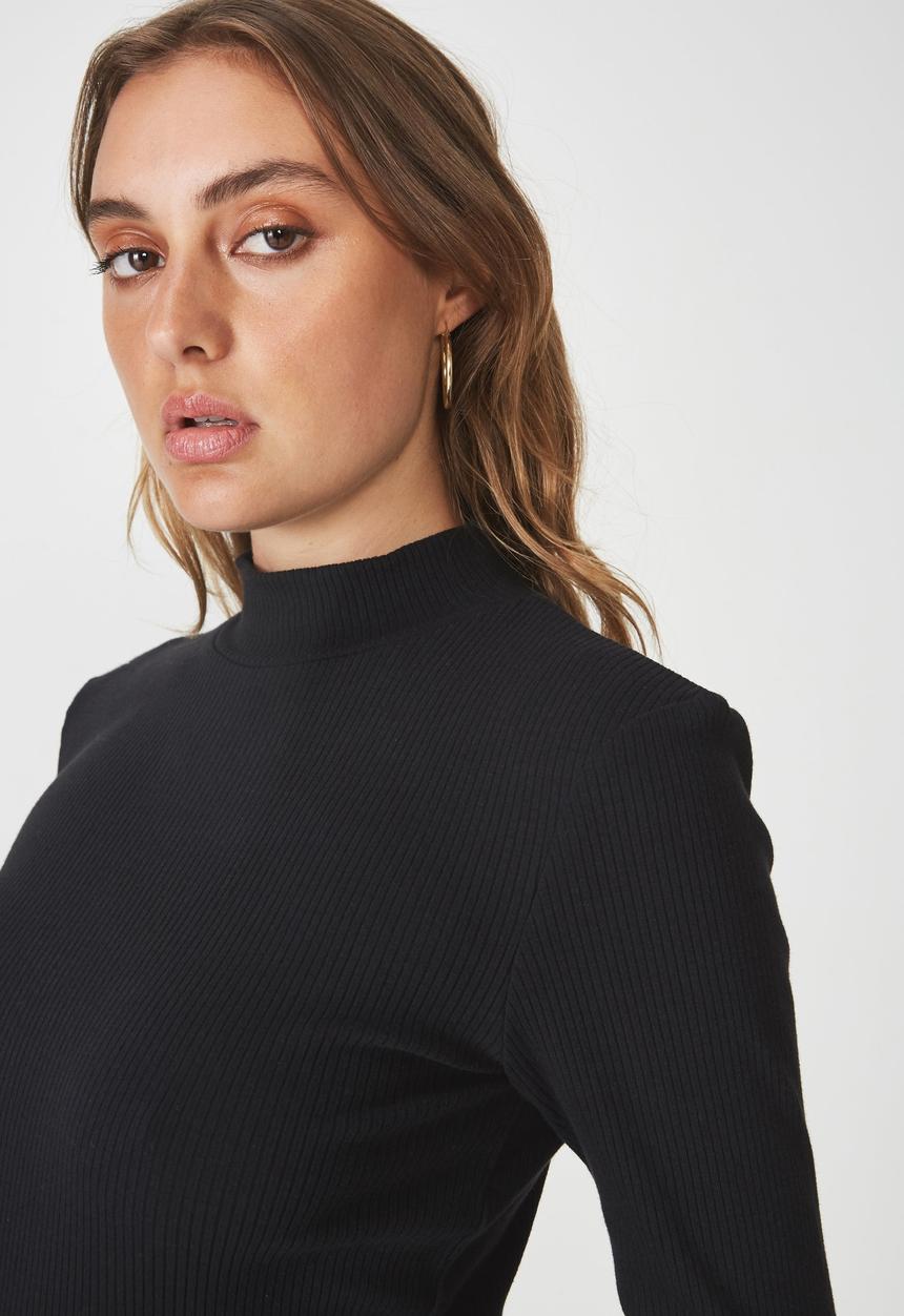 Factorie - Rib lettuce edge long sleeve - black