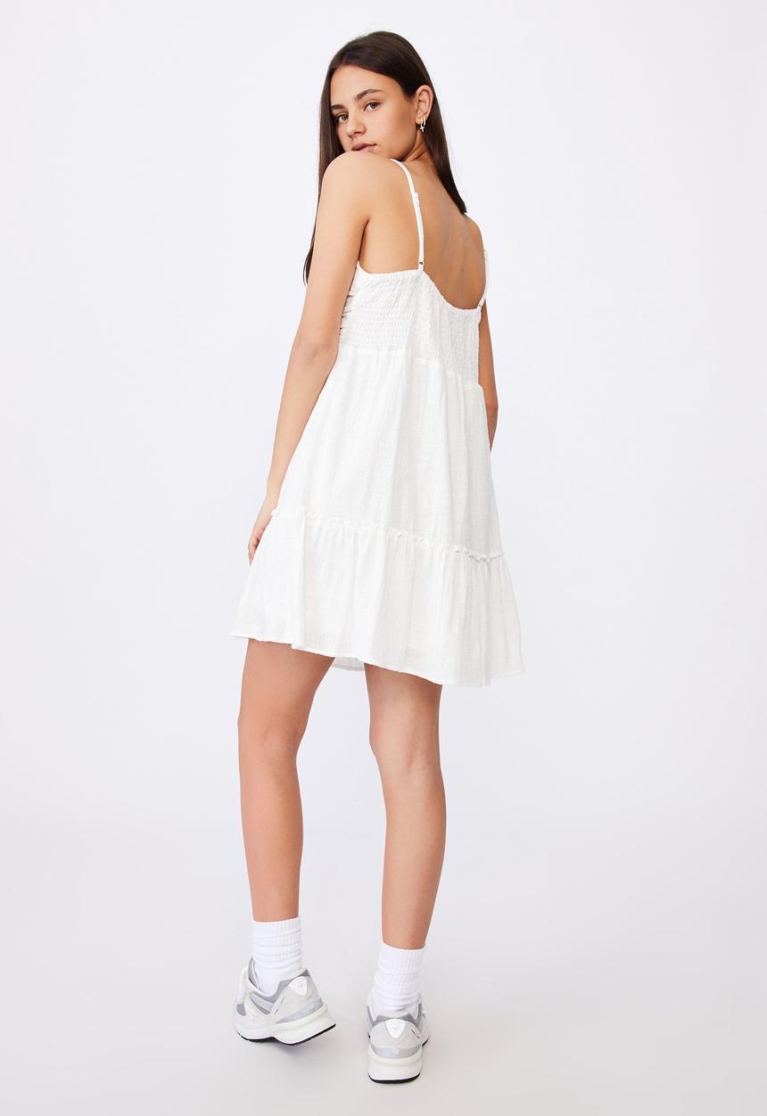 Factorie - Deep v textured tiered dress - white