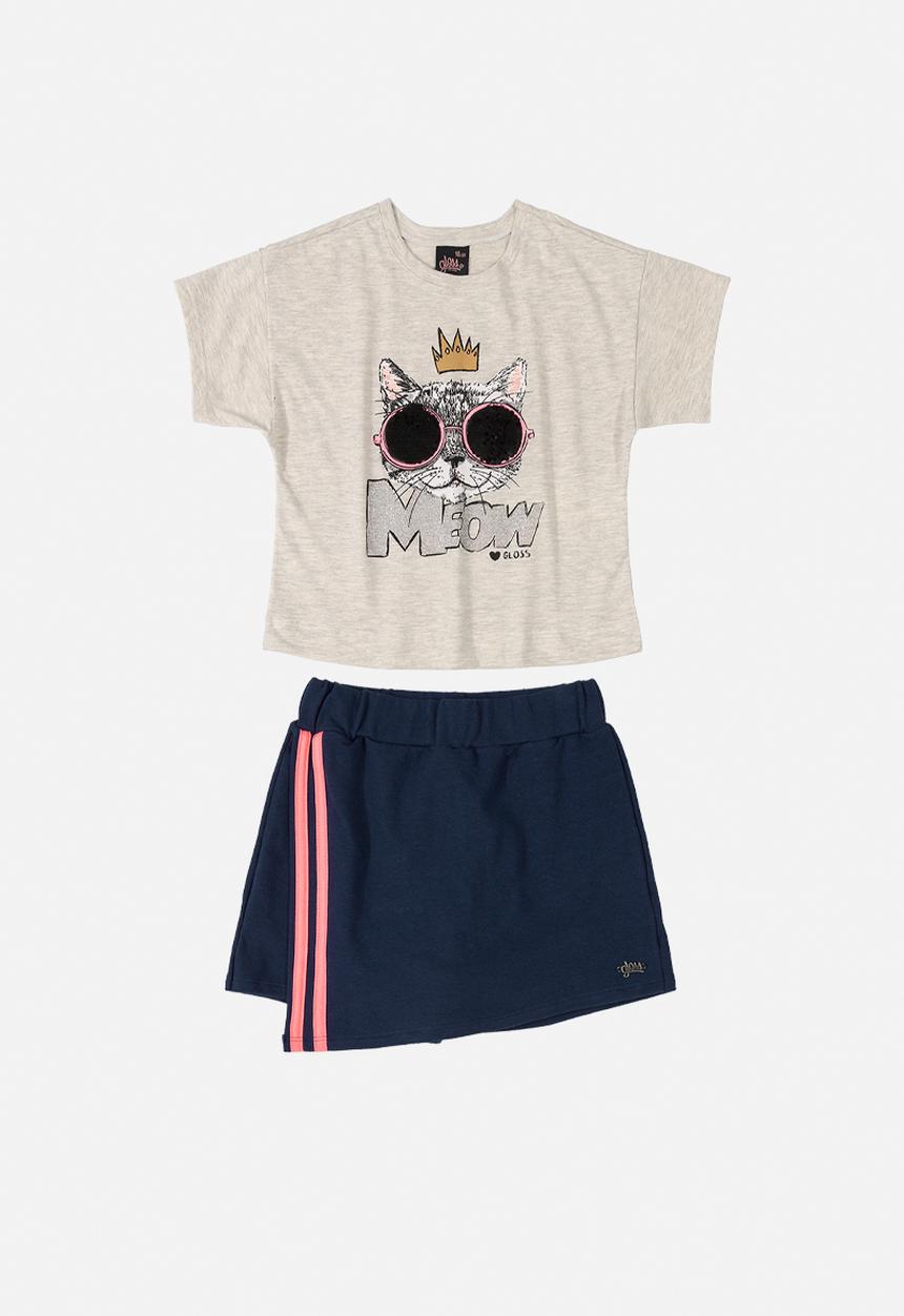 Gloss - Girls tee & skirt set - light grey