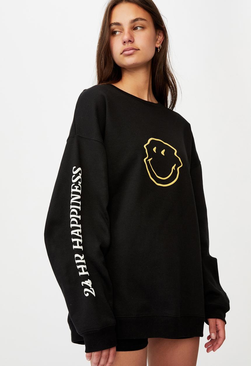 Factorie - Smiley oversized graphic crew - black 