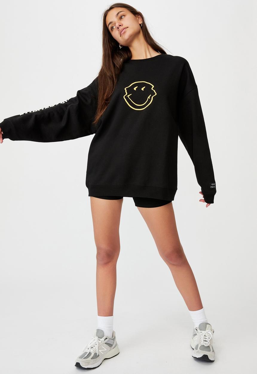Factorie - Smiley oversized graphic crew - black 