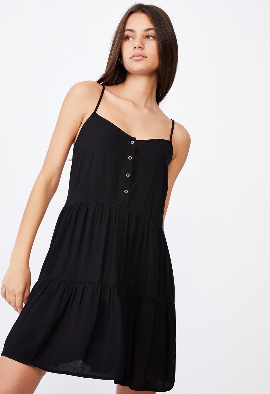 Factorie - Button tiered dress - black
