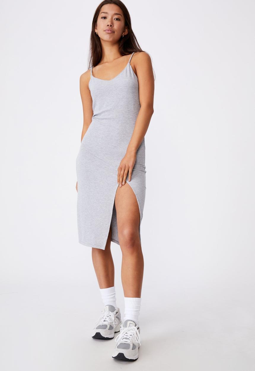 Factorie - Strappy side split rib midi dress - grey 