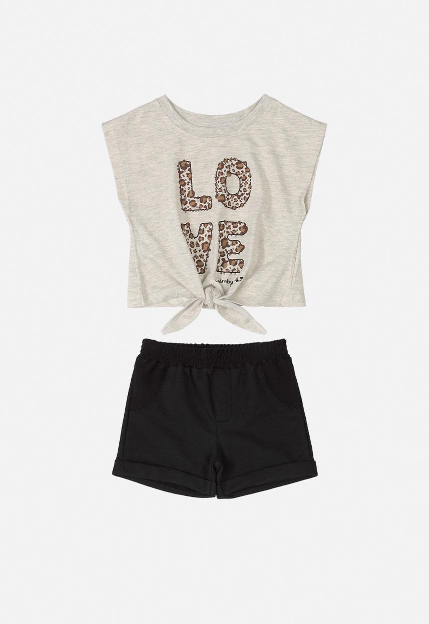 Quimby - Girls tee & sweatshorts set - grey & black