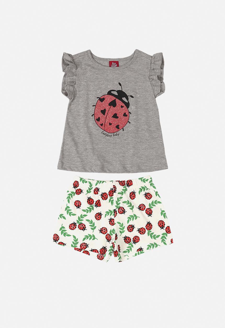 Bee Loop - Ladybug tee & shorts set - grey & white 