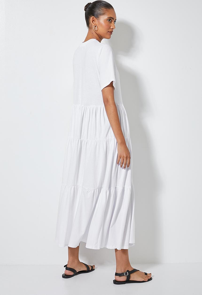 Superbalist - Tiered knit midi - white
