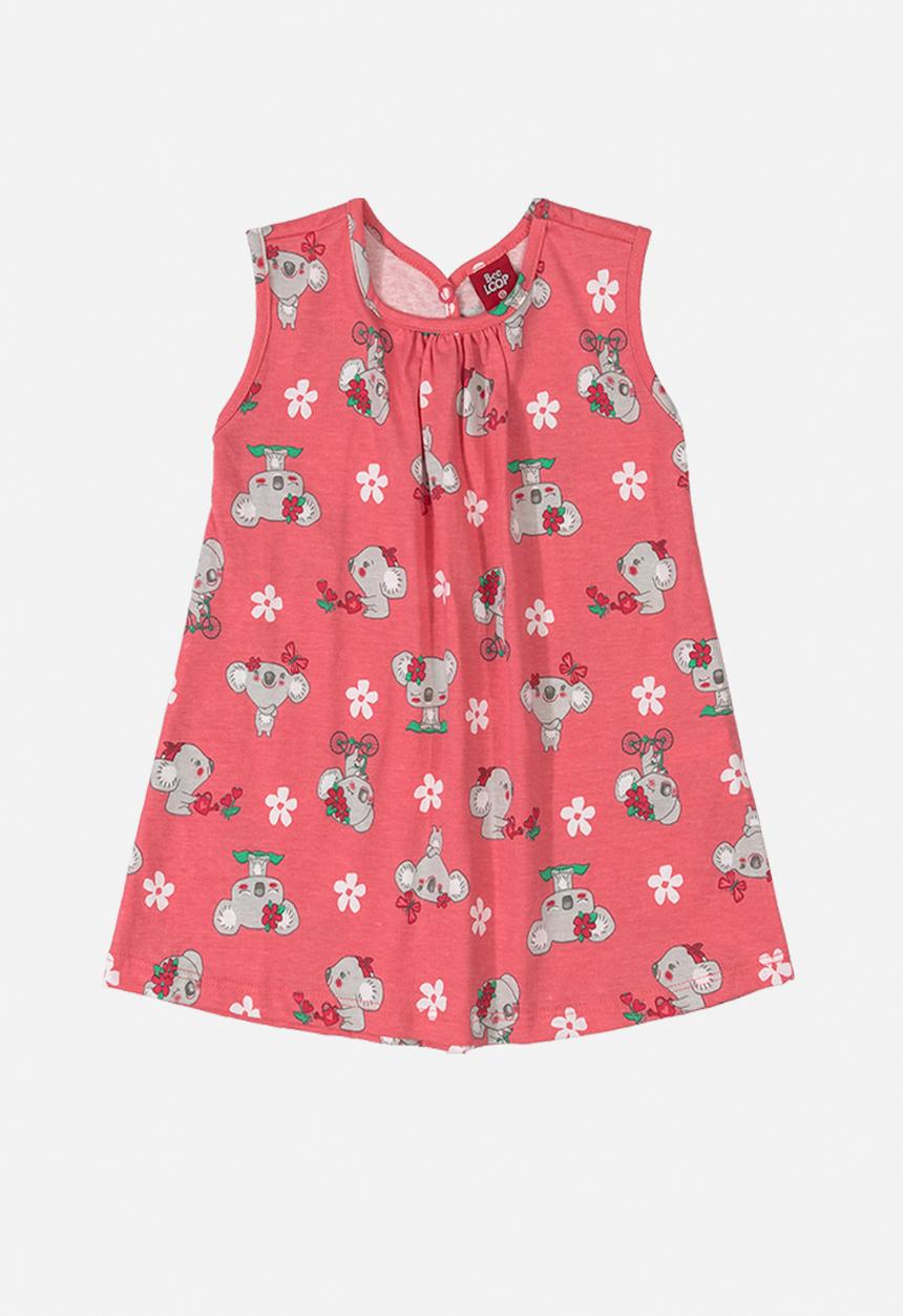 Bee Loop - Girls printed dress - pink & grey 