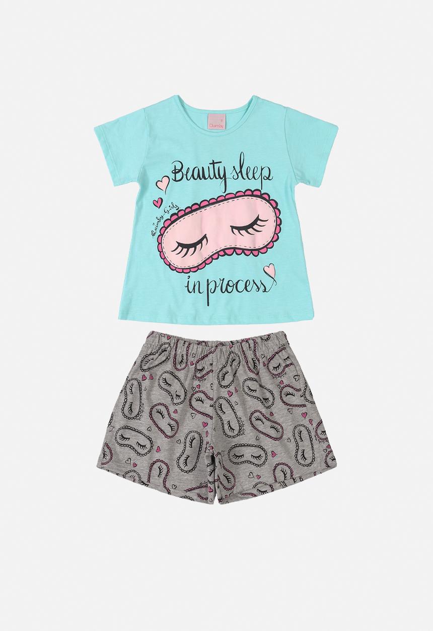 Quimby - Girls printed pj set - light blue & grey