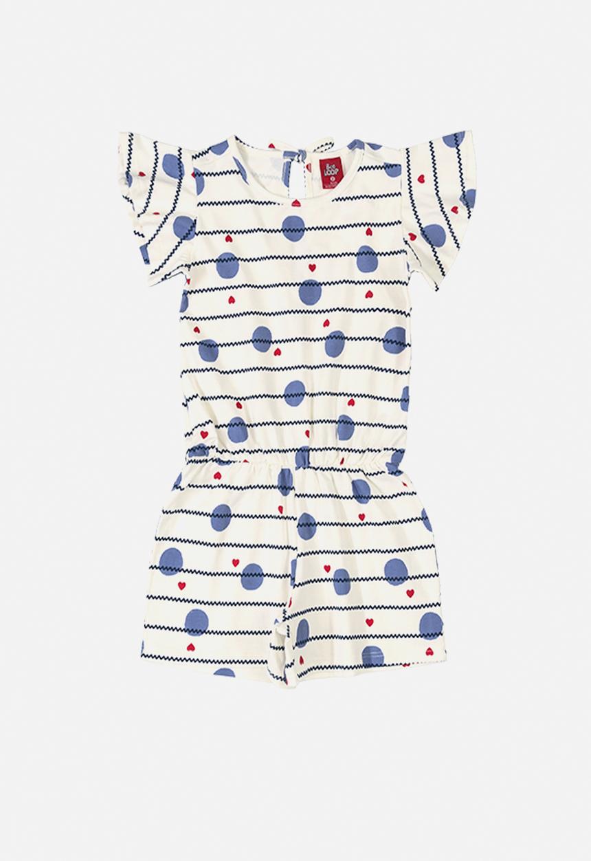 Bee Loop - Girls stripe playsuit - blue & off white 
