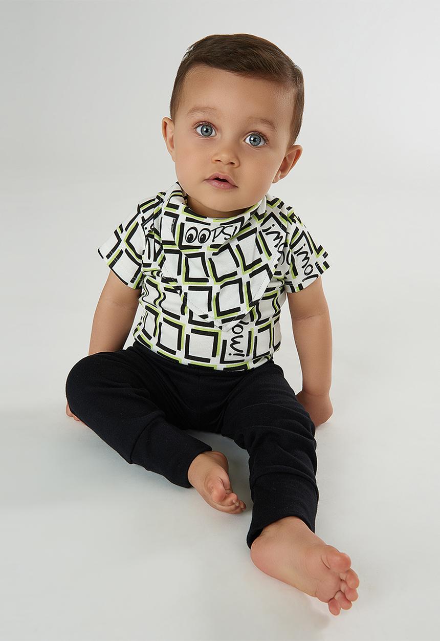 UP Baby - Boys bodysuit, pants & bib set - black & white